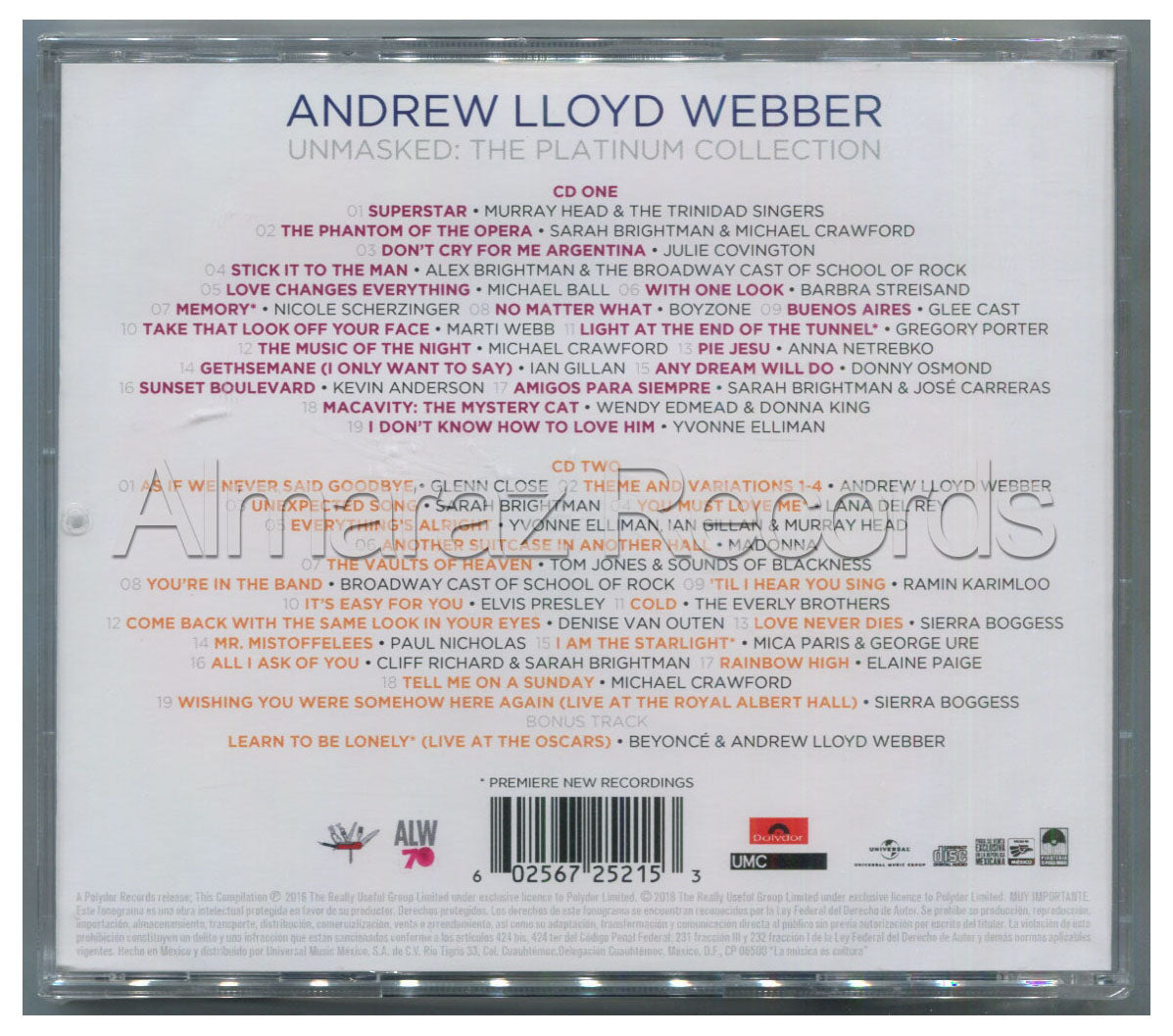 Andrew Lloyd Webber Unmasked The Platinum Collection 2CD