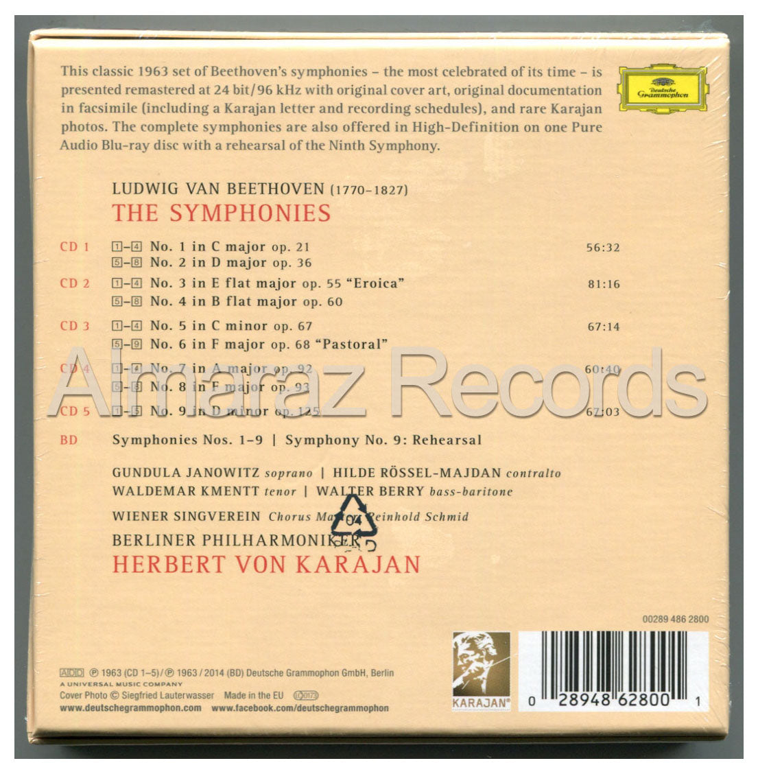 Herbert Von Karajan Beethoven The Symphonies 5CD+Blu-Ray [Importado]