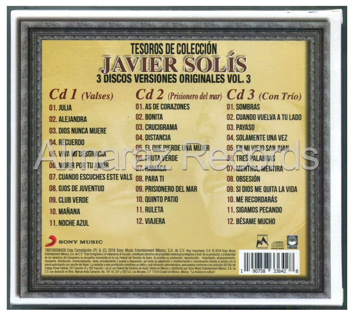 Javier Solis Tesoros De Coleccion Vol. 3 3CD