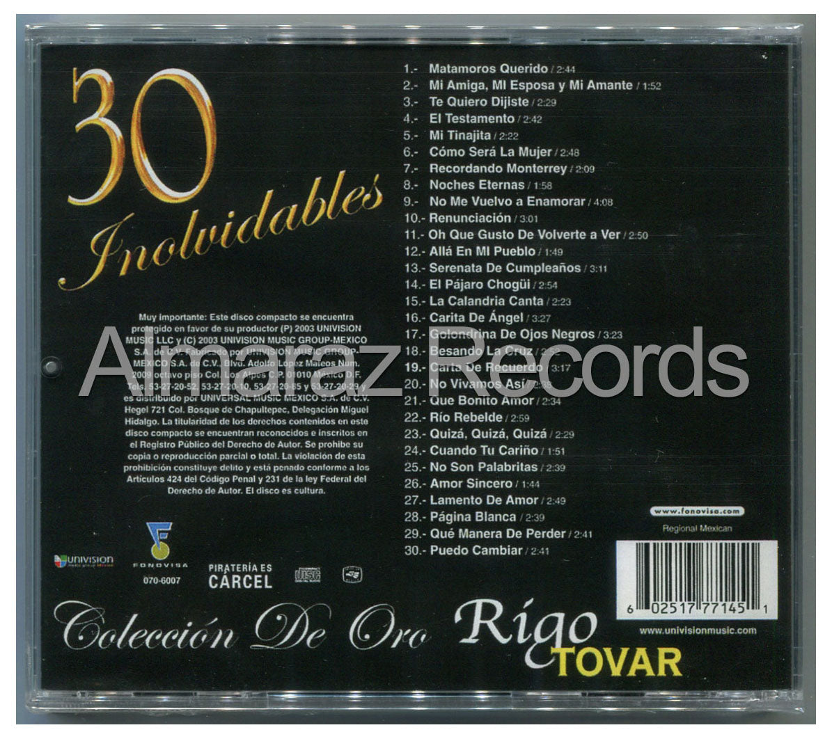 Rigo Tovar 30 Inolvidables CD